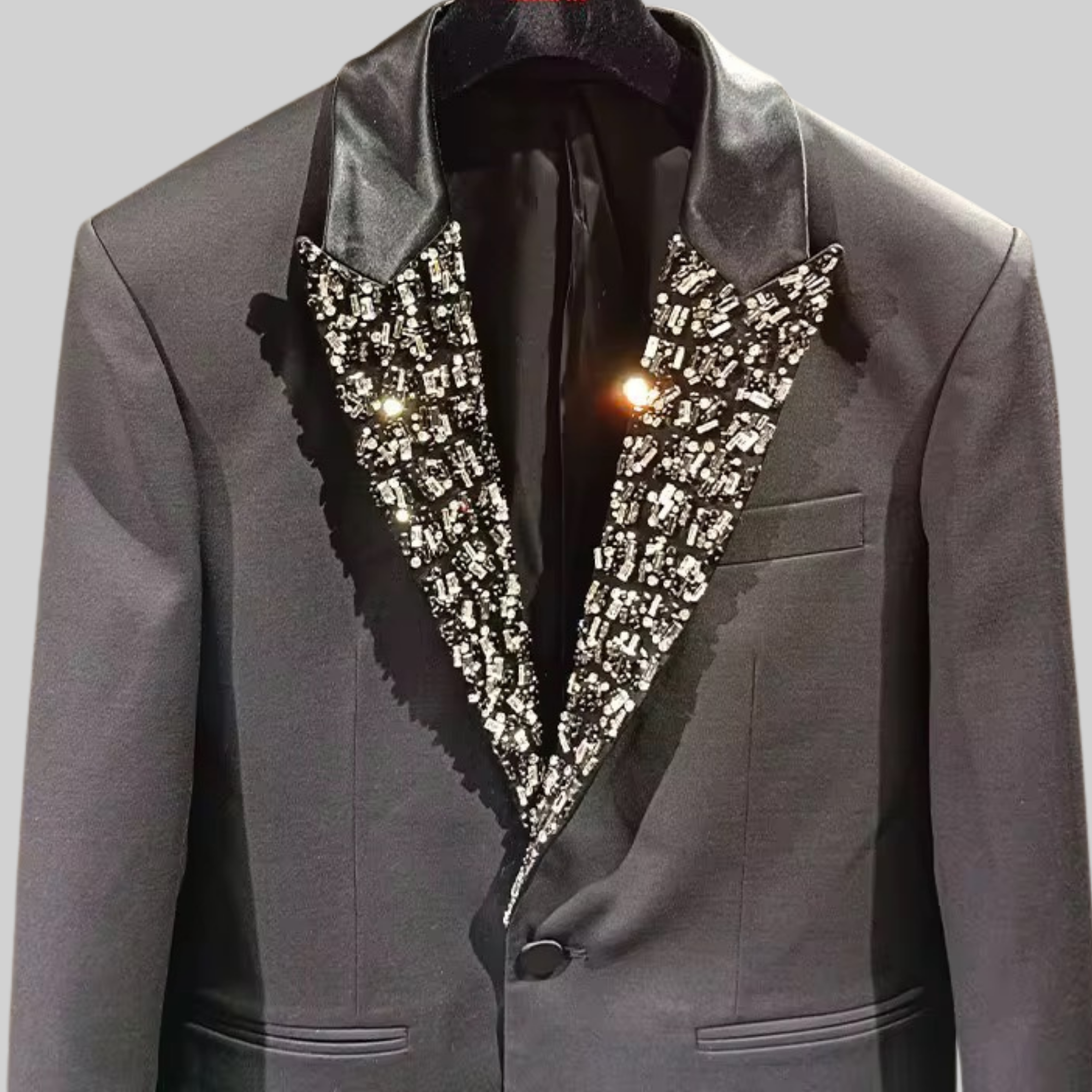NOIR BLOOM RHINESTONE LAPEL BLAZER