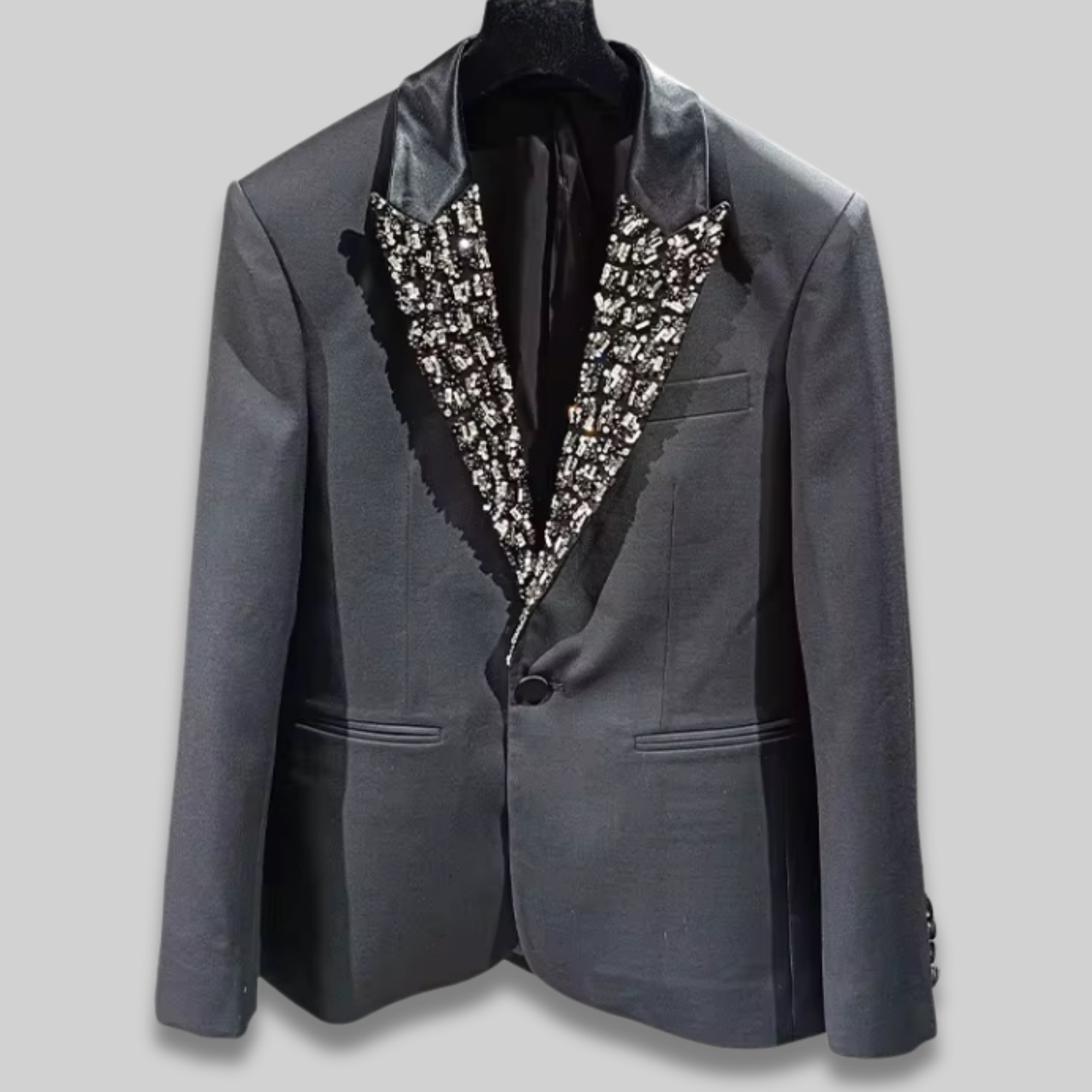 NOIR BLOOM RHINESTONE LAPEL BLAZER